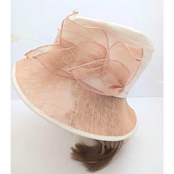 Halo Handmade in England Straw Hat Ivory Dupioni Silk Tan Mesh Bow & Brim S/M main image 5